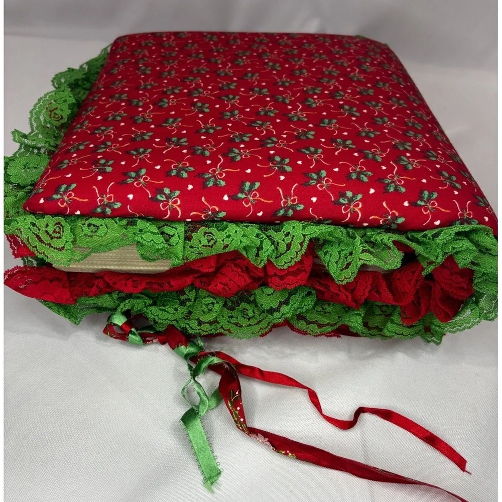 Vintage Christmas Photo Album Fabric, Lace, Beads Holiday Scrapbook